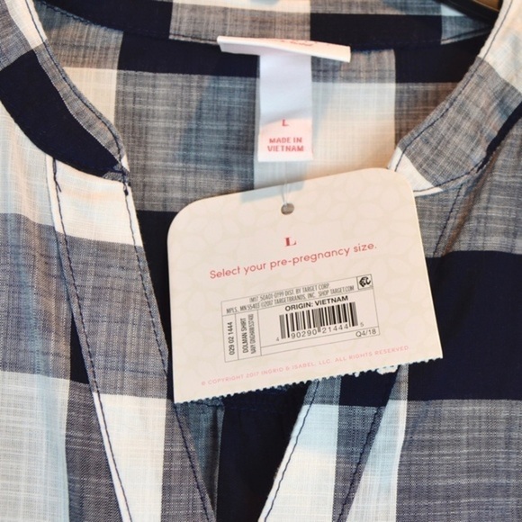 NWT Ingrid & Isabel Navy Gingham Cool Cotton Dolman Shirt, Size Large Maternity - Picture 3 of 9